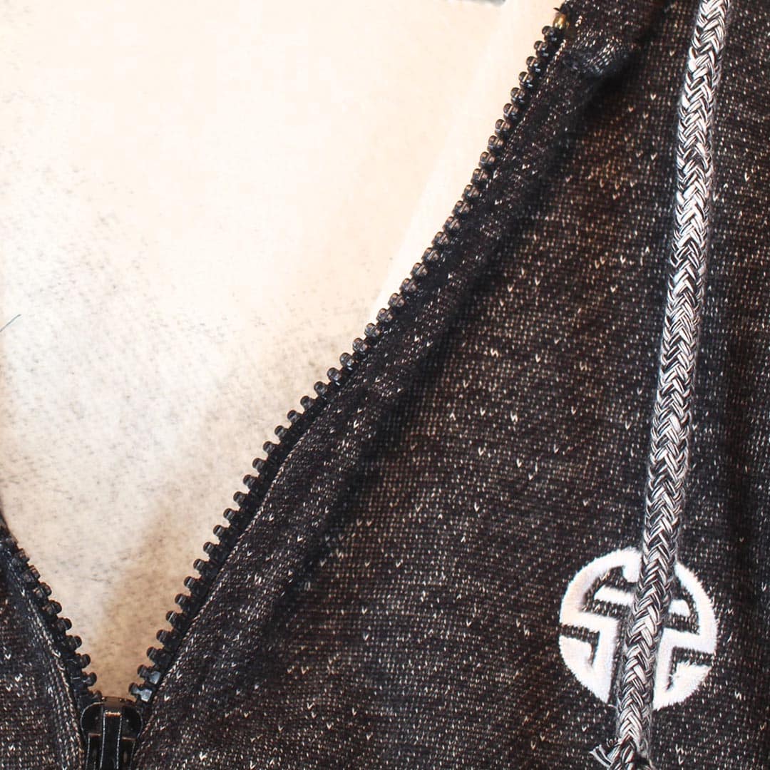 Men's Black white slub Hoodie - Code 071