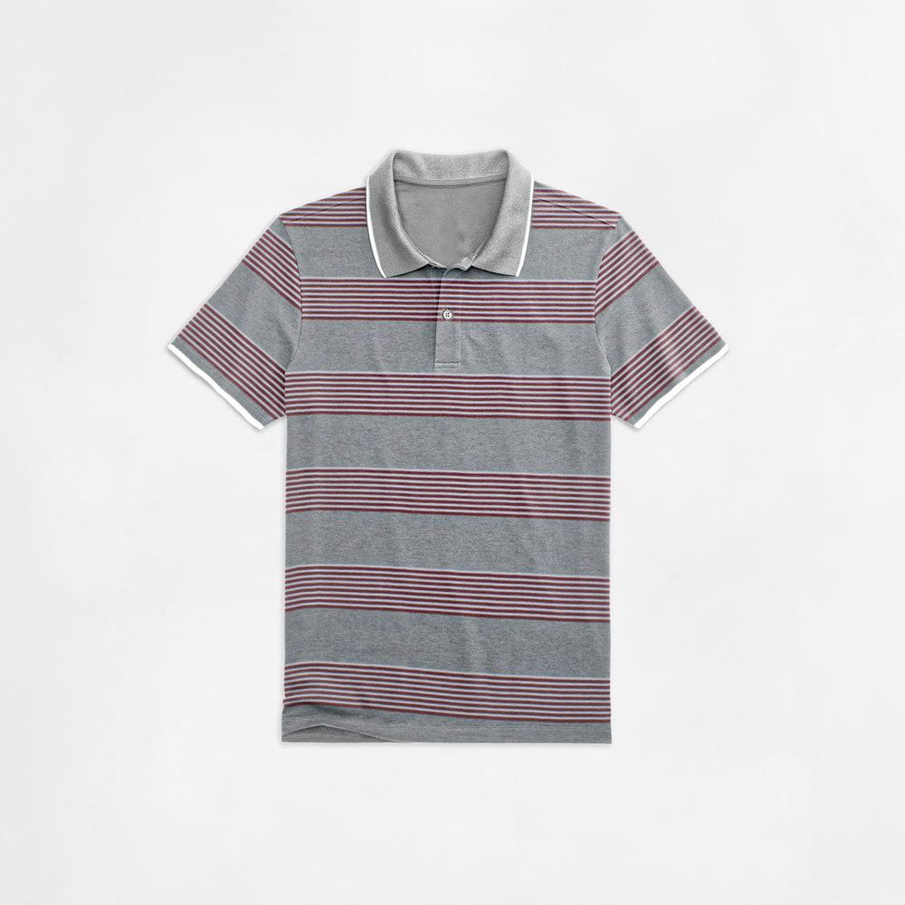 Men's Red-White-Gray Striped Polo