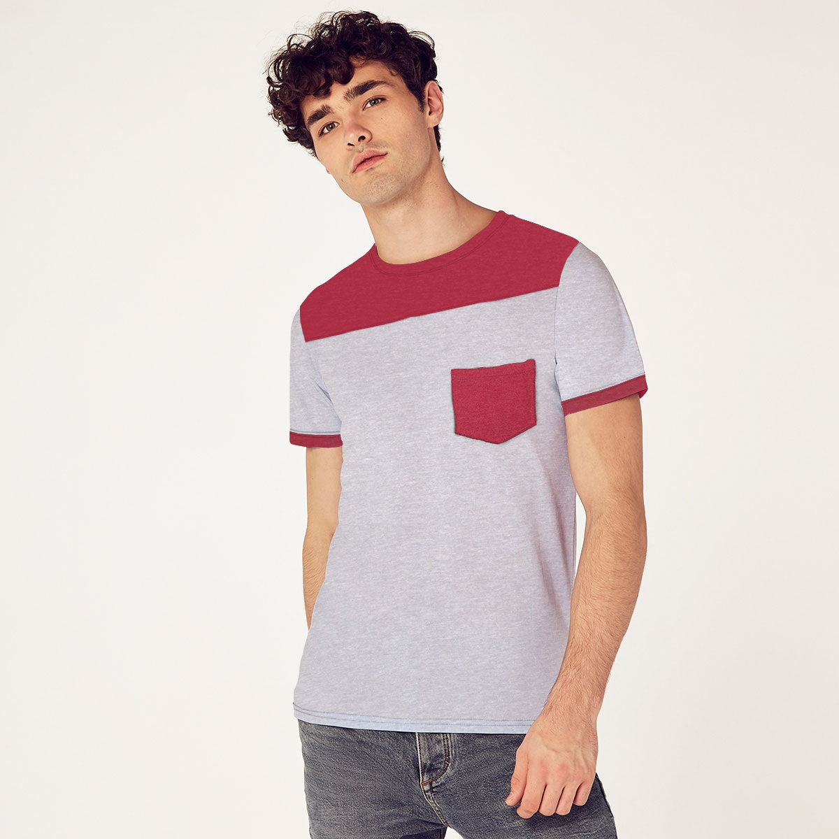 Men's Gray Red Pocket T-Shirt