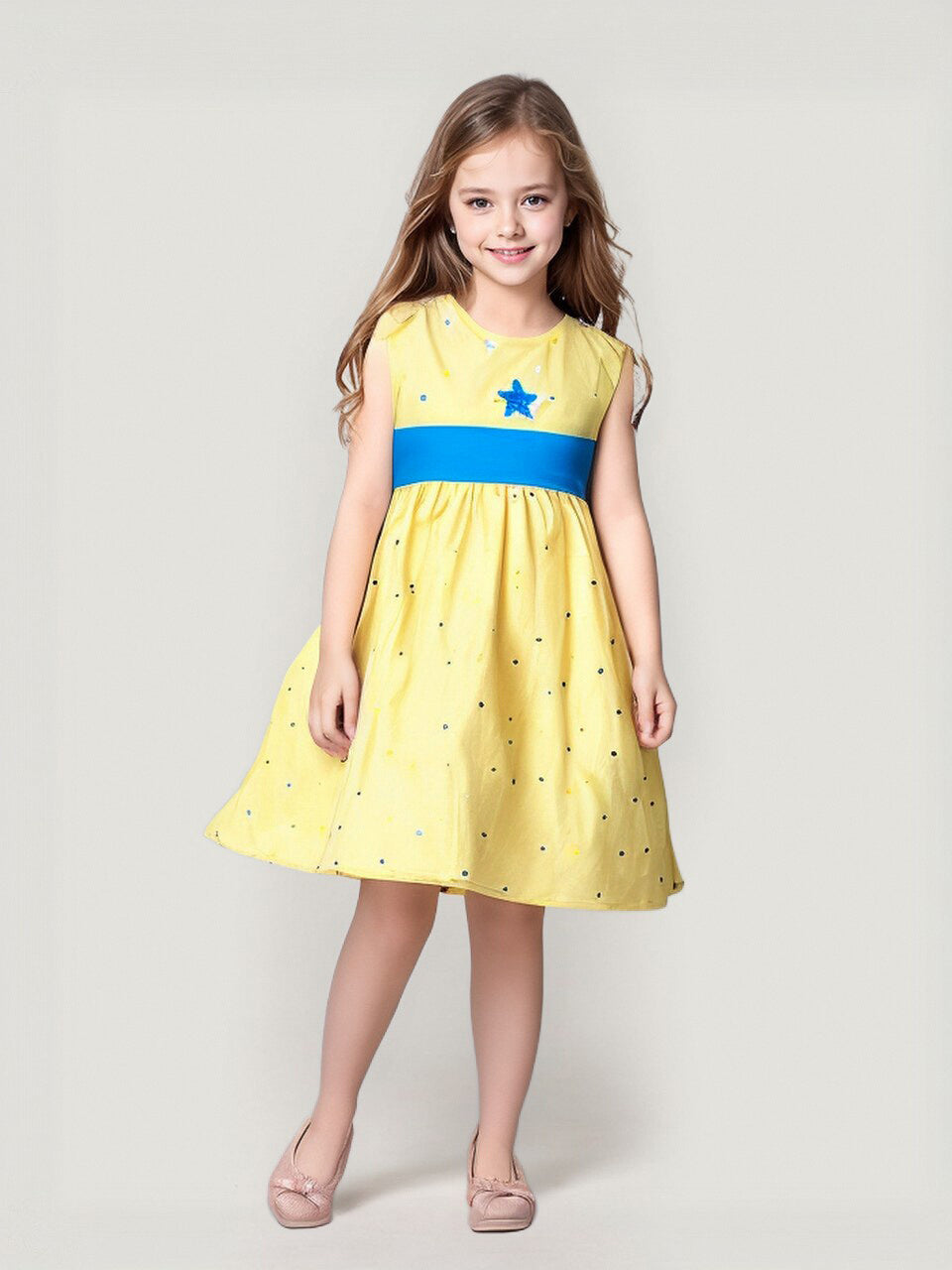 Girl's Yellow n Blue Star Frock