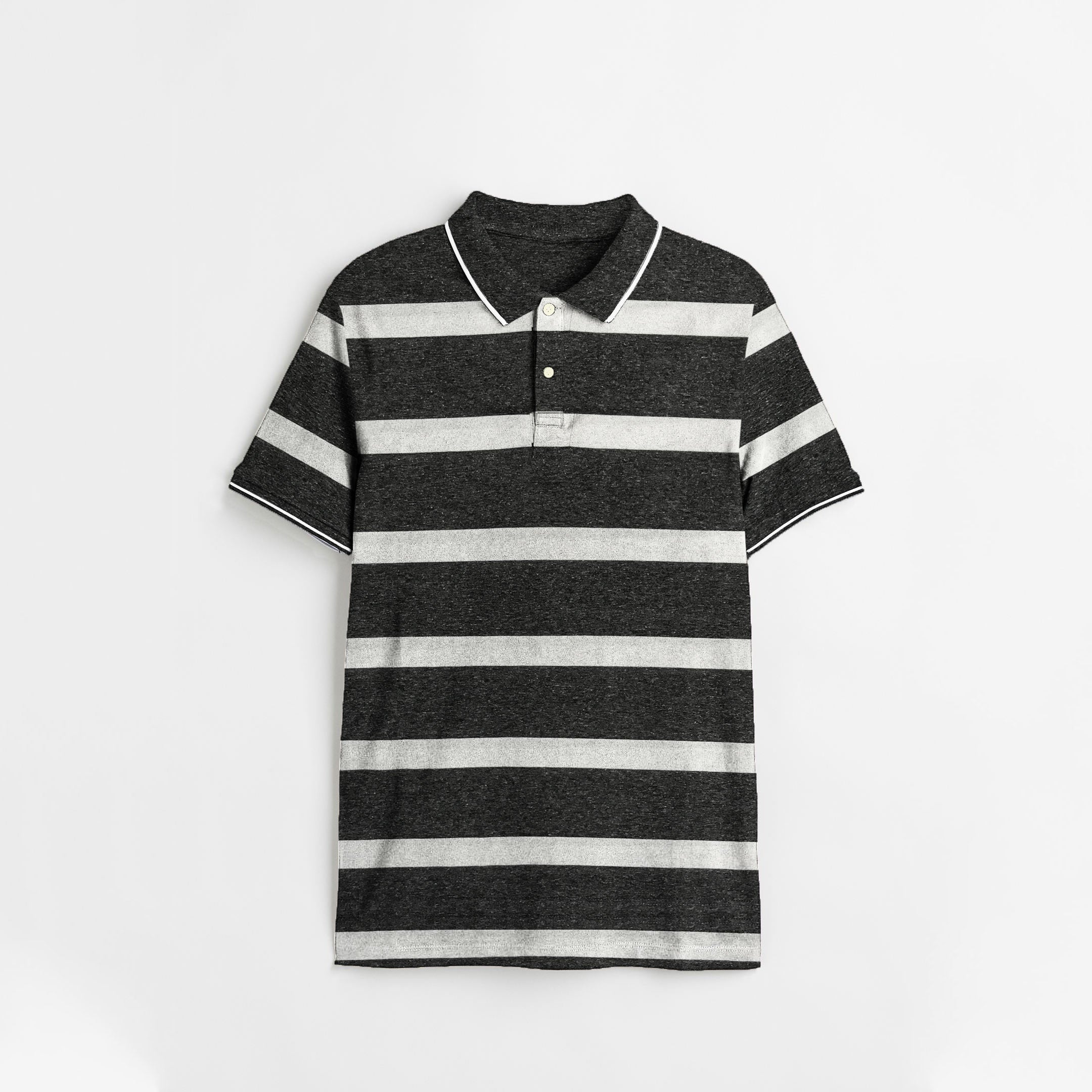 Men's Black & white Stripes Polo Shirt