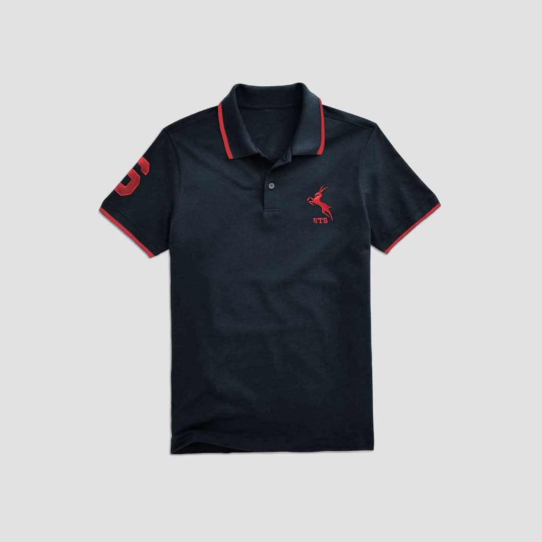 Dark Blue Polo with Red Ribs