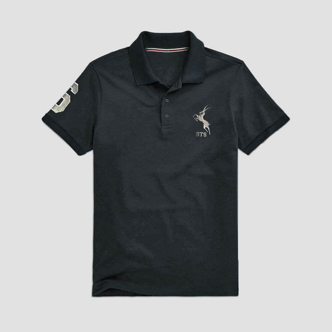 Men's gray & blue texture polo with white logo