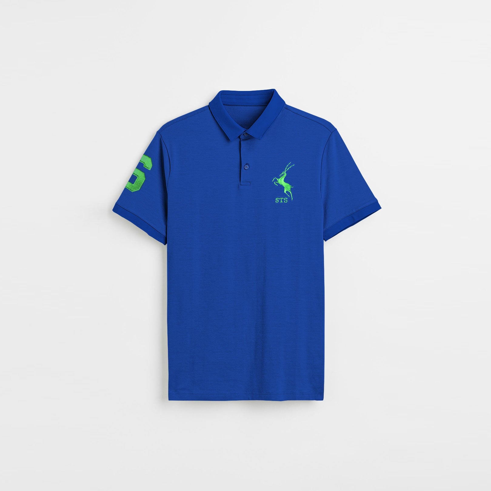 Men's Blue Polo with Green logo