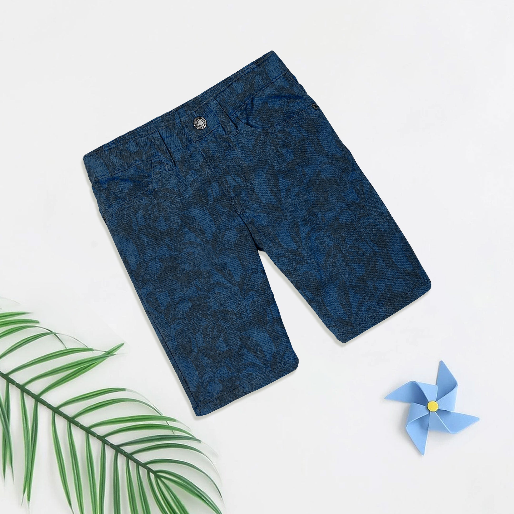 Kids Dark Blue Palm Tree Texture Shorts