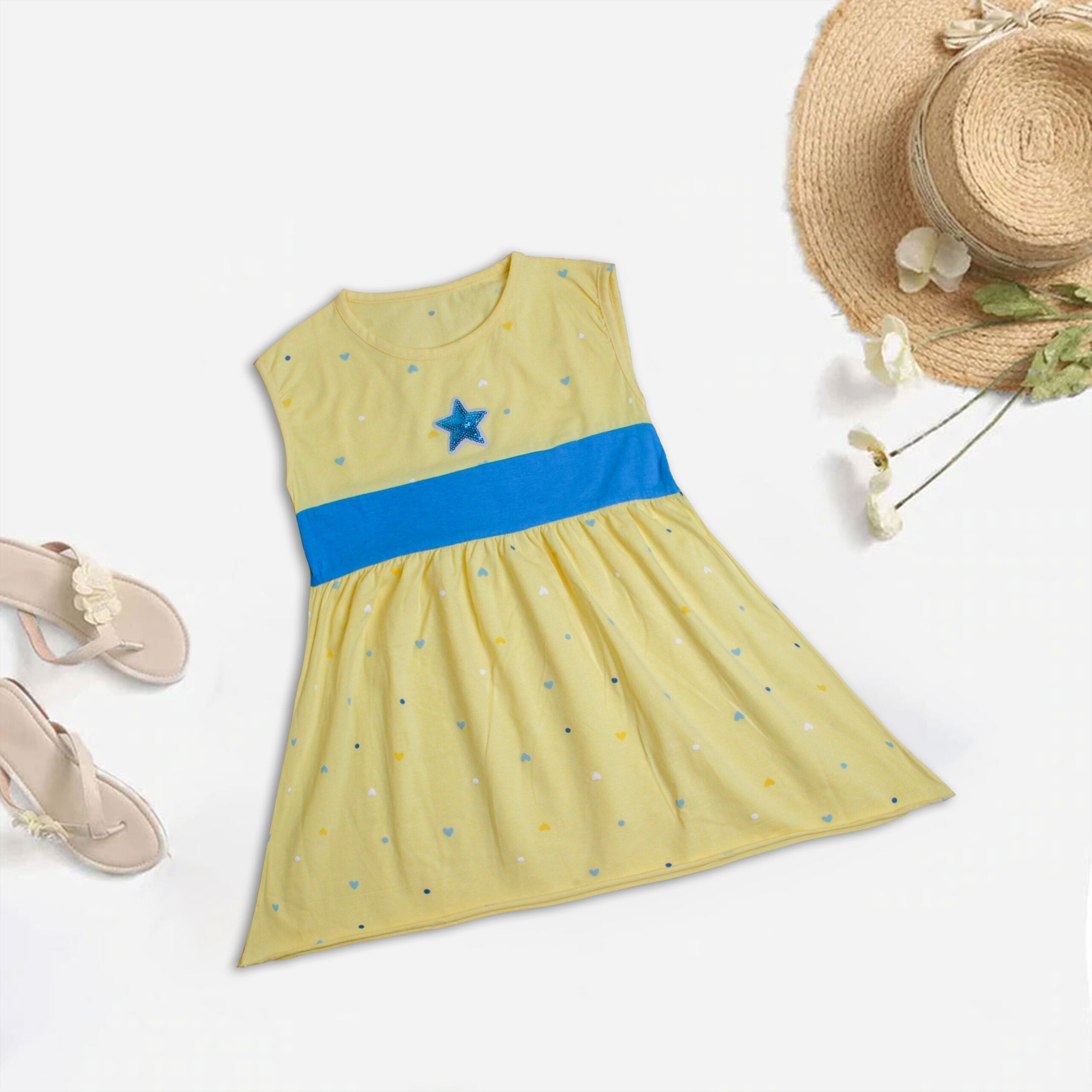 Girl's Yellow n Blue Star Frock