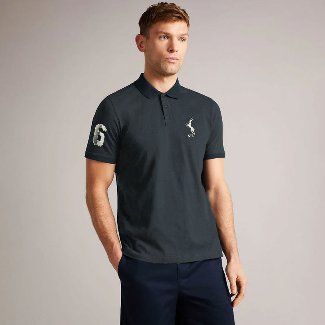 Men's gray & blue texture polo with white logo