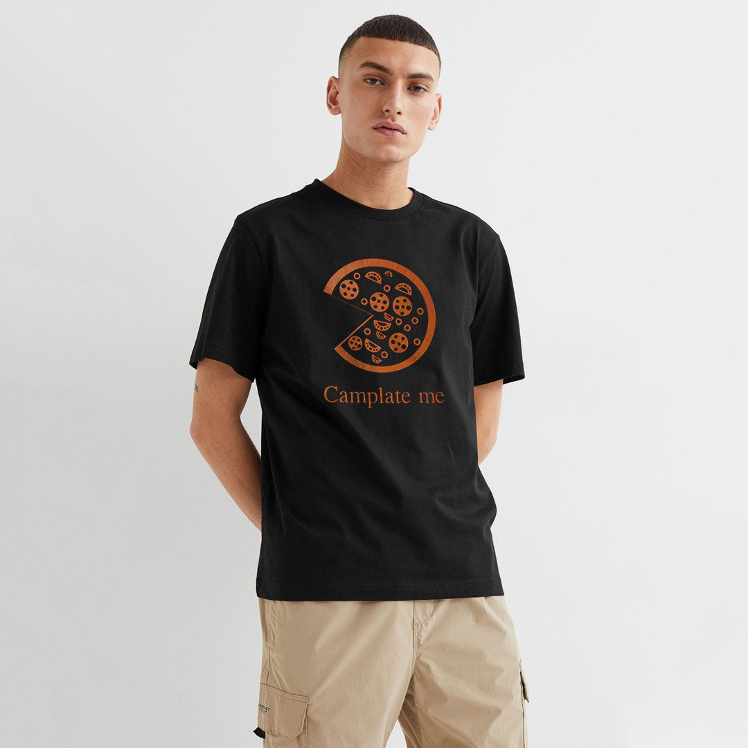 Men's Black T-Shirt Pizza Texture