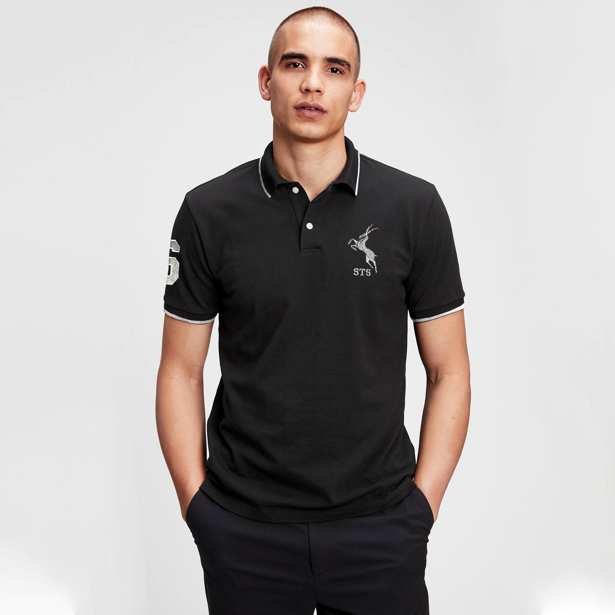 Men's Black Polo with White Logo