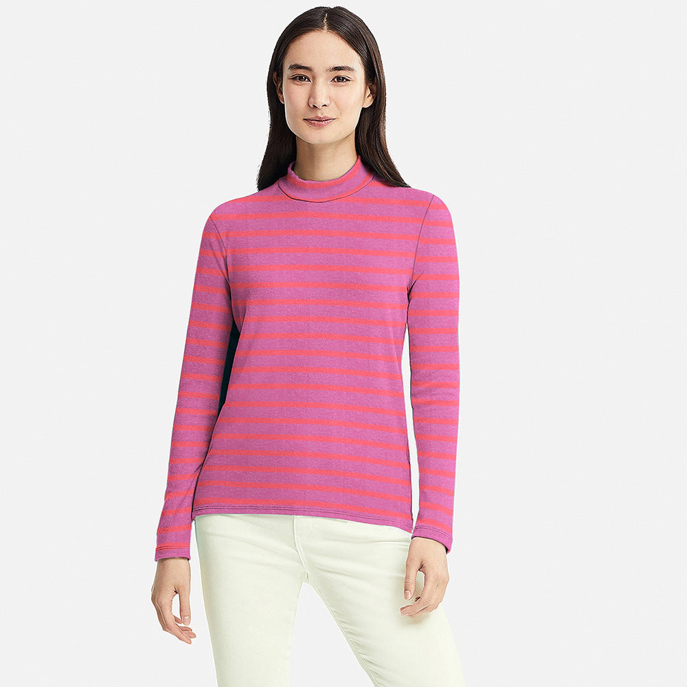 Mock Neck Striped Sweat Shirt